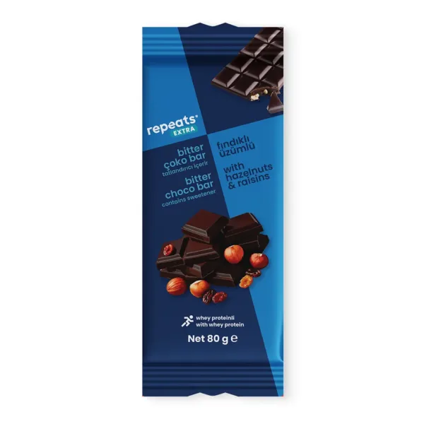 Proteinli Üzümlü Fındıklı Bitter Çoko Bar 80gr