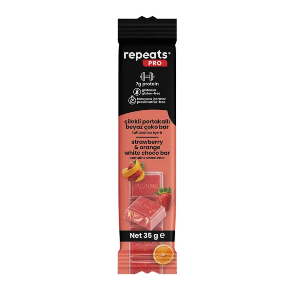 Yüksek Proteinli Çilekli Portakallı Beyaz Çoko Bar 35gr