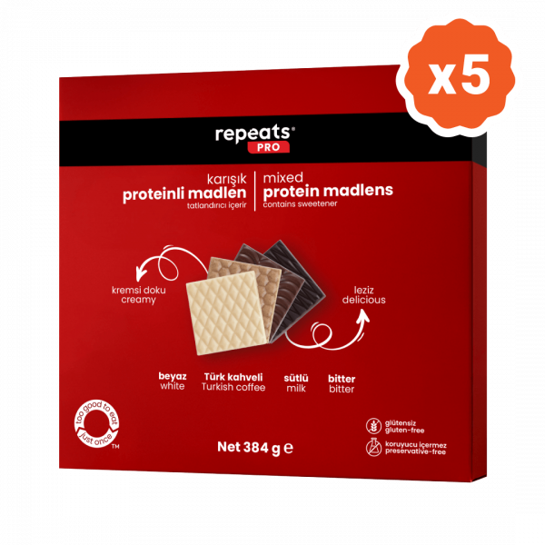 Yüksek Proteinli Madlen Çikolata 385gr X 5 Adet