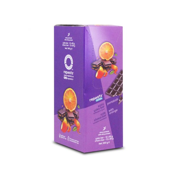 Proteinli Portakallı Sütlü Çoko Bar 80gr X 8 Adet